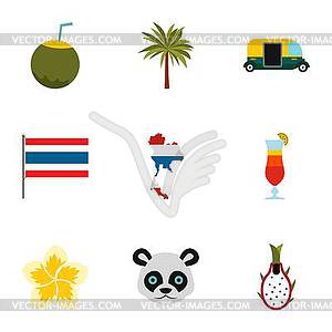 Attractions of Thailand icons set, flat style - vector EPS clipart