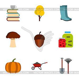 Autumn coming icons set, flat style - vector clipart