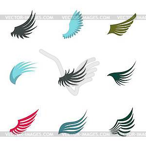 Wings of bird icons set, flat style - vector clipart