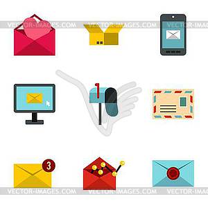 E-mail icons set, flat style - vector clipart