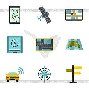 GPS map icons set, flat style - vector image