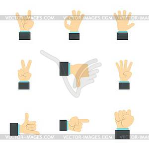 Fingers icons set, flat style - vector image