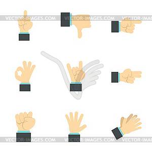 Набор иконок жестов общения, плоский стиль - векторный клипарт Royalty-Free