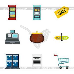 Supermarket icons set, flat style - vector clipart