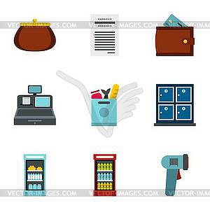 Purchase in shop icons set, flat style - vector image