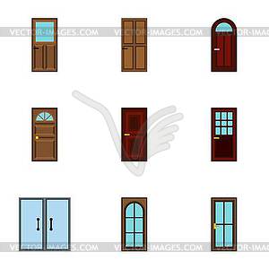 Security doors icons set, flat style - vector clipart