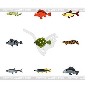Набор иконок морской рыбы, плоский стиль - векторный клипарт / векторное изображение