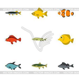 River fish icons set, flat style - vector clipart