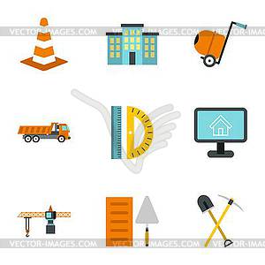 Construction icons set, flat style - stock vector clipart