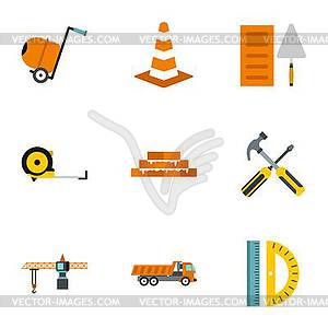 Building tools icons set, flat style - vector clip art