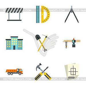 Construction tools icons set, flat style - vector image