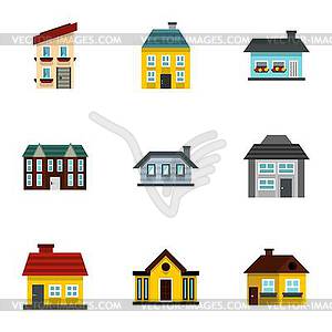 Residence icons set, flat style - vector clipart