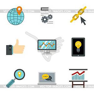 SEO promotion icons set, flat style - vector image