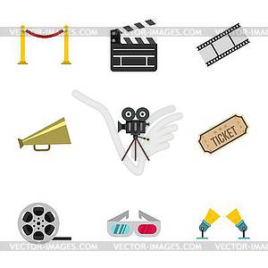 Cinema icons set, flat style - vector image