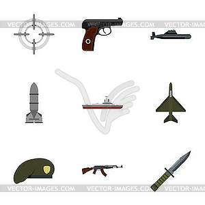 Weapons icons set, flat style - vector image