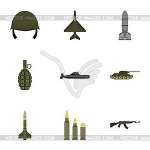 Military weapons icons set, flat style - stock vector clipart