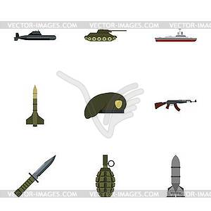 War icons set, flat style - vector clip art