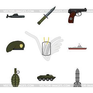 Military defense icons set, flat style - vector clipart