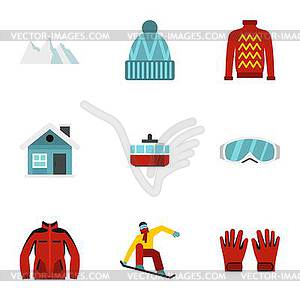 Snowboard icons set, flat style - vector image