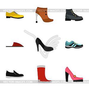 Shoes icons set, flat style - vector image