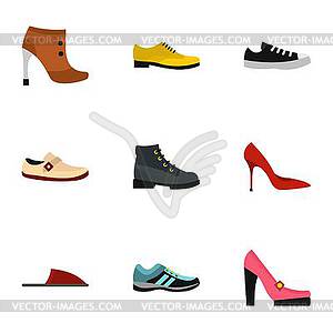 Types of shoes icons set, flat style - vector image