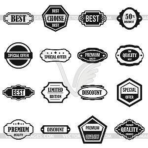 Golden labels icons set, simple style - vector image