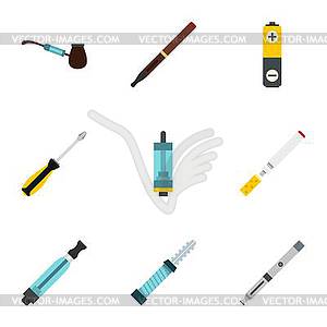 Electronic cigarette icons set, flat style - vector clip art