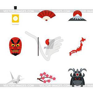 Holiday in Japan icons set, flat style - vector image