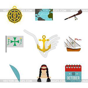 Geography icons set, flat style - vector clip art