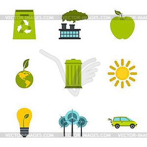 Conservation icons set, flat style - vector image