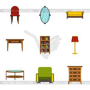 Type of furniture icons set, flat style - vector image