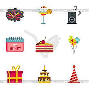 Birthday icons set, flat style - vector clipart