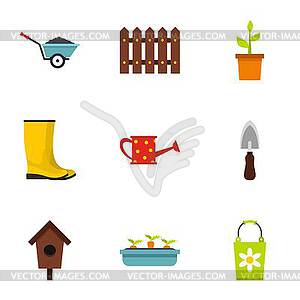 Gardening icons set, flat style - vector clipart
