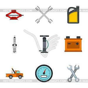 Car repairs icons set, flat style - vector image