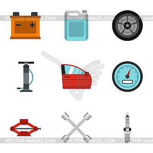 Maintenance car icons set, flat style - vector image