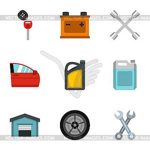 Renovation for machine icons set, flat style - vector clip art