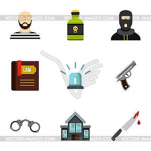 Robbery icons set, flat style - vector image