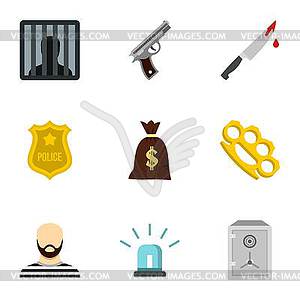 Illegal action icons set, flat style - vector image