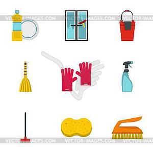 Sanitation icons set, flat style - vector image