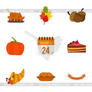 Public holiday of USA icons set, flat style - stock vector clipart