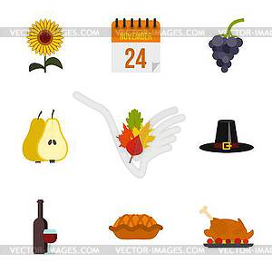 Gratitude celebration icons set, flat style - vector image