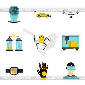 Innovative device icons set, flat style - vector clipart