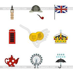 Attractions of United Kingdom icons set - vector image