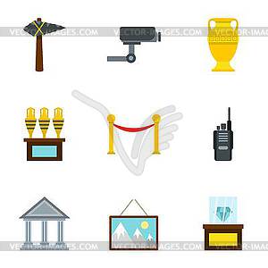 Going to museum icons set, flat style - vector EPS clipart