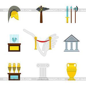 Museum icons set, flat style - vector clipart