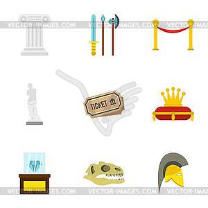 Gallery in museum icons set, flat style - vector image