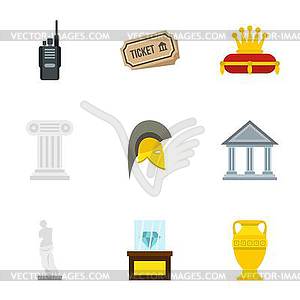 Stay in museum icons set, flat style - vector clip art