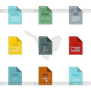 Document types icons set, flat style - vector clipart