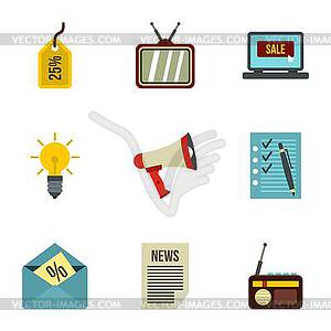 Advertising goods icons set, flat style - vector clip art