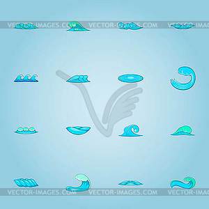 Wave icons set, cartoon style - vector image